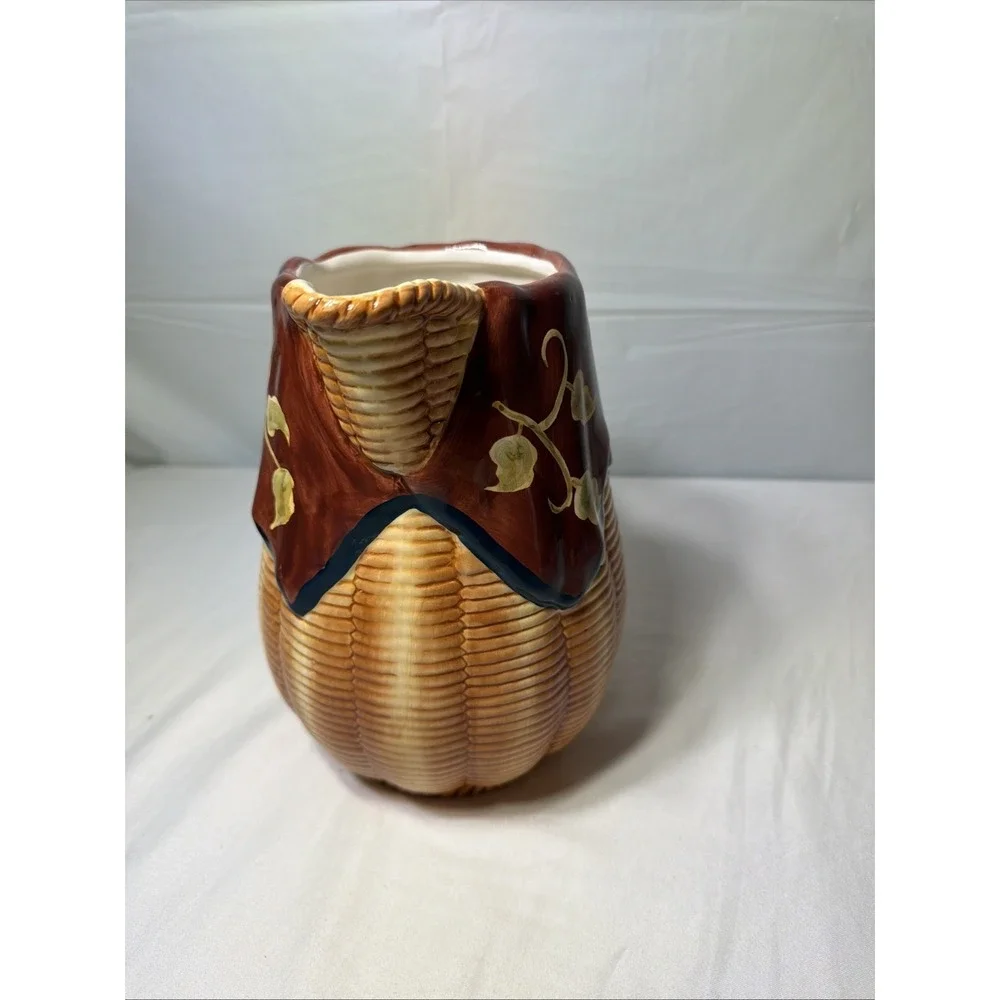 WCL Hand Painted Ceramic Pitcher Basket Weave with Sunflowers 9